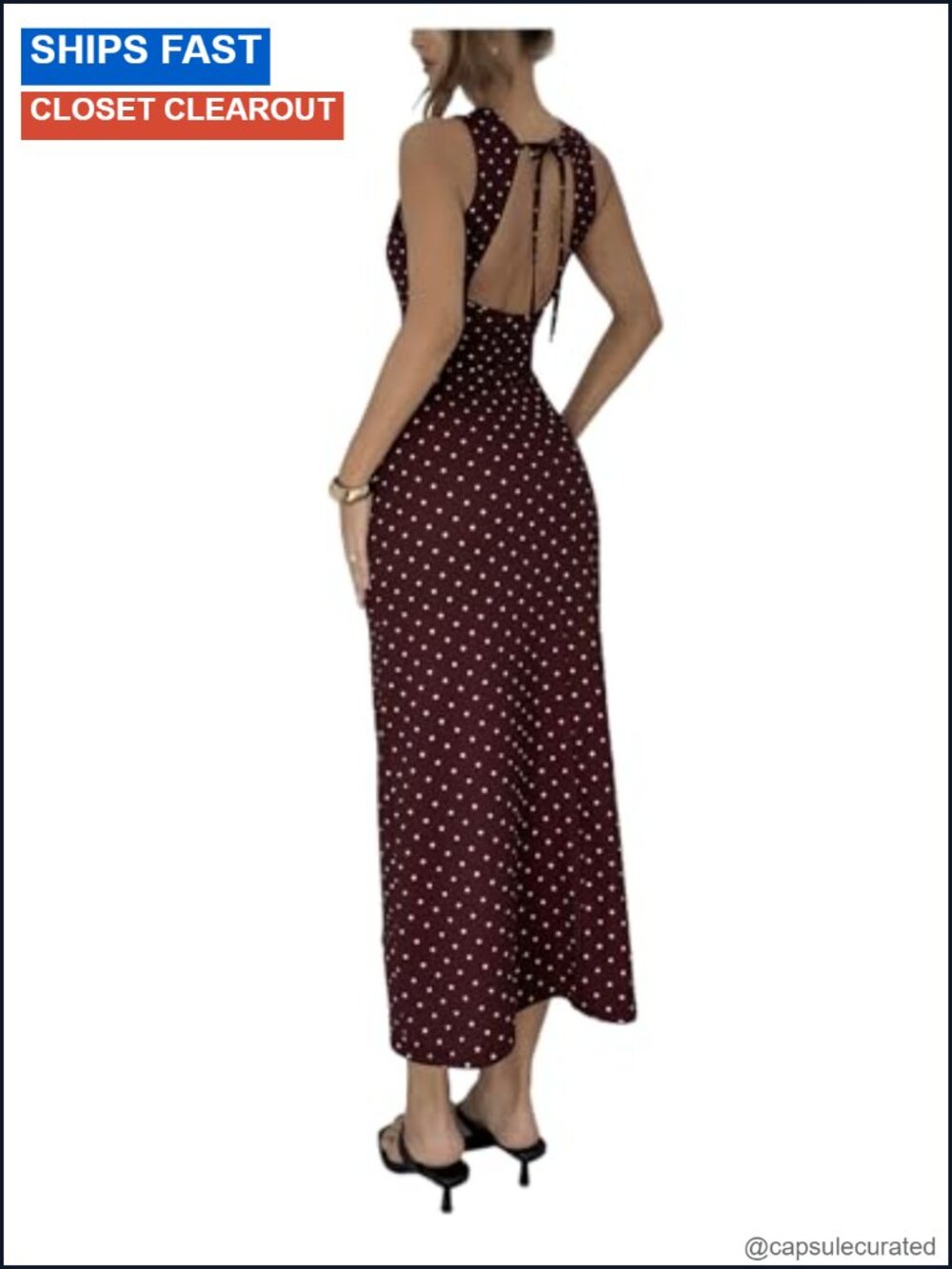 Women's Sleeveless Backless Polka Dot Cocktail Party Dress High Waist